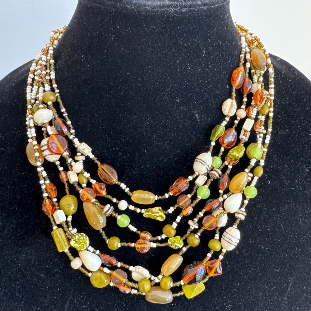 Chunky Seven Strand Necklace Earth Tone
